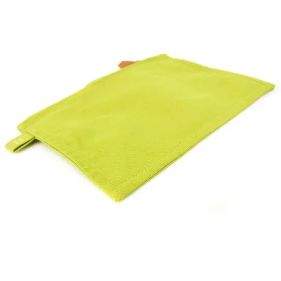 HERMES: Lime Green, Canvas & "H" Logo Medium Travel/Cosmetic/Toiletry Bag (mo) - Picture 3 of 12